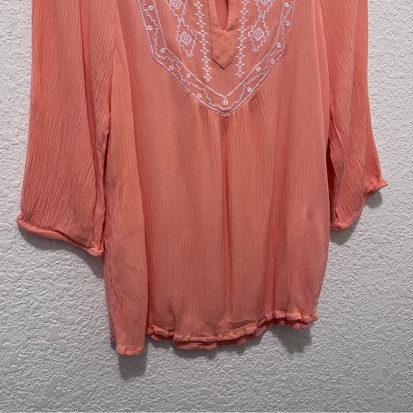 J Roberts Pink Embroidered Boho Brushed Cotton Peasant Keyhole Top Womens Size M - Picture 4 of 10